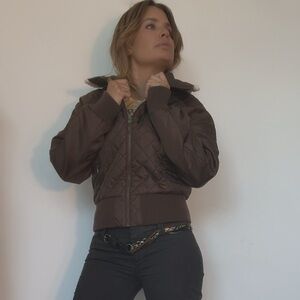 Vintage TYTE Y2K Brown Quilted Bomber Jacket | Faux Shearling Collar | Fits S–M